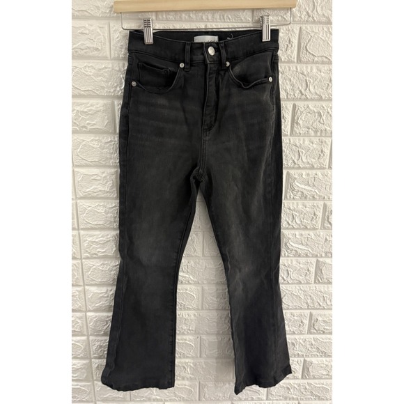 ANN TAYLOR LOFT WOMENS JEANS SIZE P25/0 THE SLIM FLARE FADED BLACK‎ HIGH RISE - Picture 1 of 11